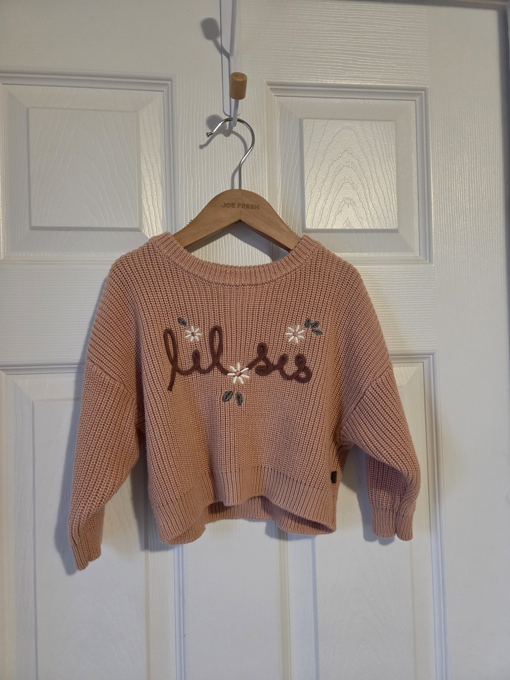 12M Pink Knit Sweater - 'lil sis' Embroidered Design